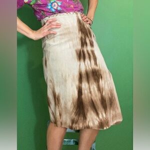 Marc O'Polo leather Tie-Dye boho y2k Brown beige Skirt Pocahontas hippie